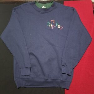 Vintage 90s #1 Pop-Pop Green Navy Blue Men's Size Large Crewneck Sweatshirt